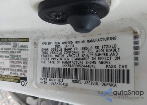 2005 Toyota Corolla Le from USA, damaged, VIN 1NXBR32E05Z444841